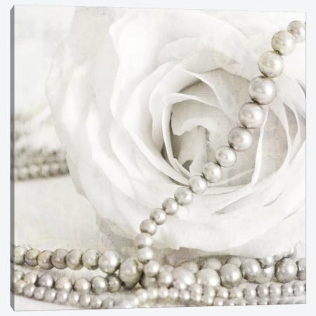 White Rose With Pearls Canvas Print #TQU309} by Tom Quartermaine Canvas Wall Art