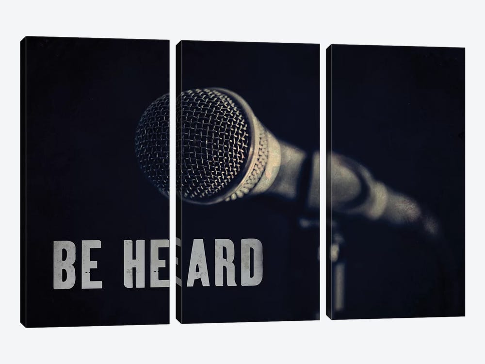 Be Heard Typography Microphone by Tom Quartermaine 3-piece Canvas Artwork