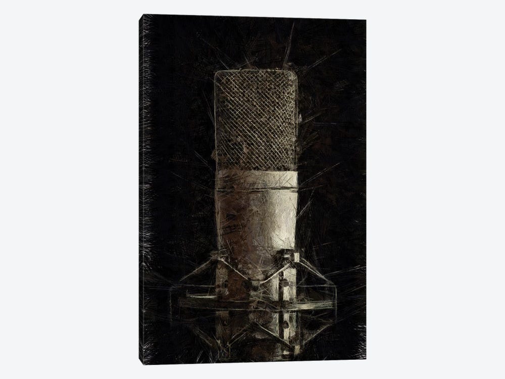 Black and White Microphone Illustration by Tom Quartermaine 1-piece Canvas Artwork