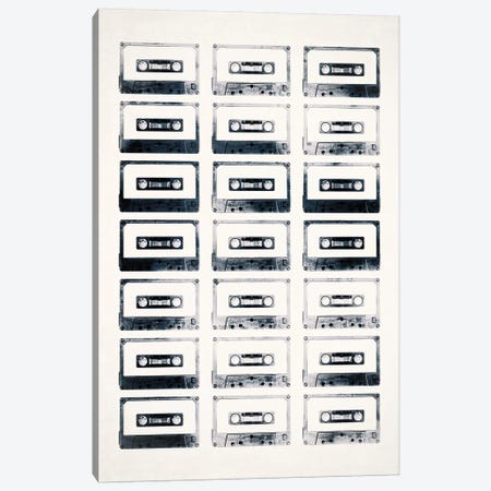 Retro Black and White Cassettes Light Canvas Print #TQU325} by Tom Quartermaine Canvas Art Print