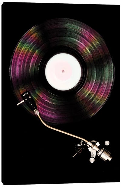 Spinning Record Portrait Colour Canvas Art Print - Vinyl Records