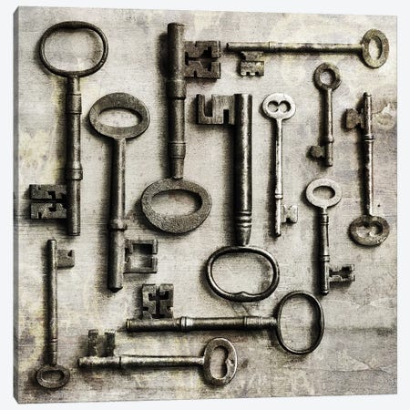 Collection Of Antique Keys In A Square Canvas Print #TQU79} by Tom Quartermaine Canvas Print
