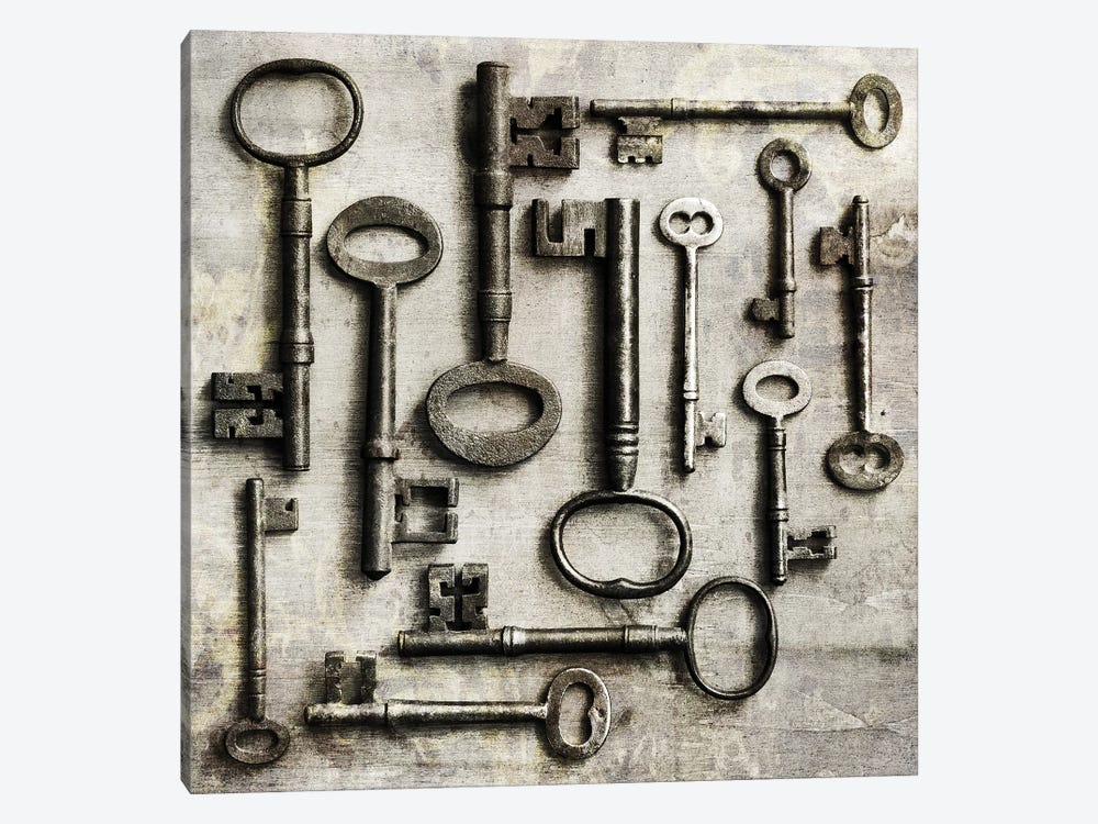 Collection Of Antique Keys In A Square 1-piece Art Print