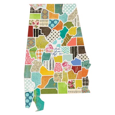 Alabama Quilted Collage Map by Traci Anderson metal wall art