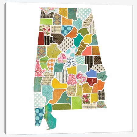 Alabama Quilted Collage Map Canvas Print #TRA153} by Traci Anderson Canvas Art Print