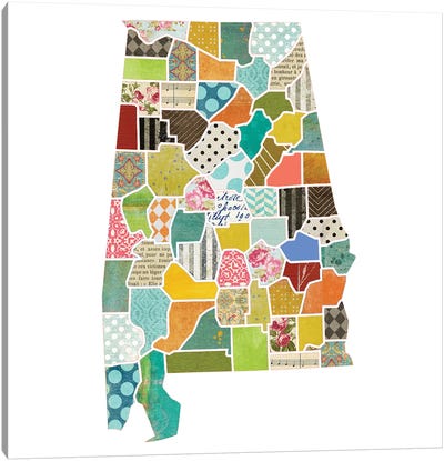 Alabama Quilted Collage Map Canvas Art Print - Traci Anderson