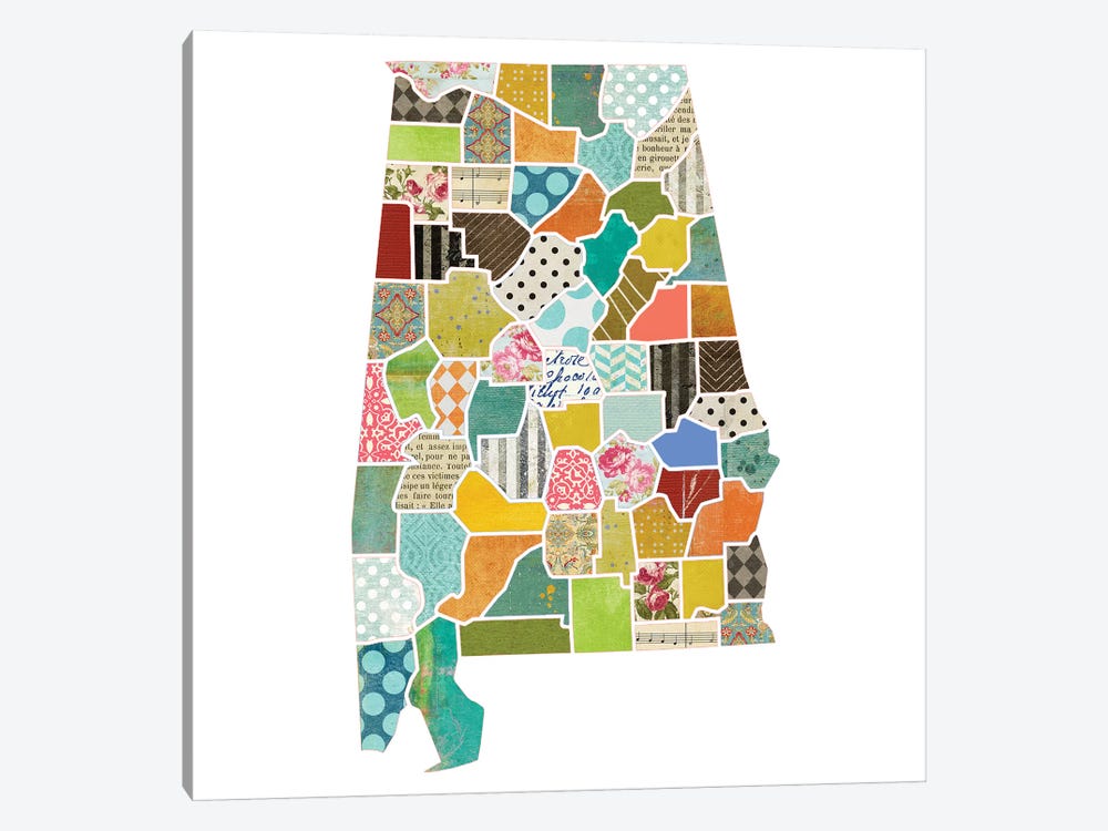 Alabama Quilted Collage Map by Traci Anderson 1-piece Art Print