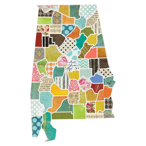 Alabama: Alabama Quilted Collage Map by Traci Anderson