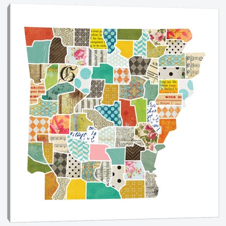 Arkansas Quilted Collage Map Canvas Print #TRA155} by Traci Anderson Canvas Wall Art