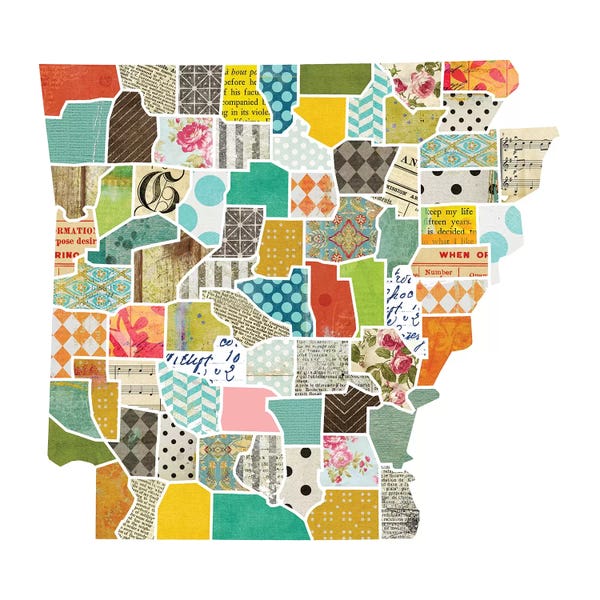 Traci Anderson: Arkansas Quilted Collage Map by Traci Anderson