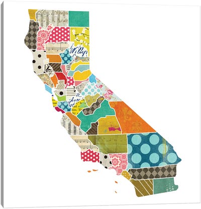 California Quilted Collage Map Canvas Art Print - Traci Anderson