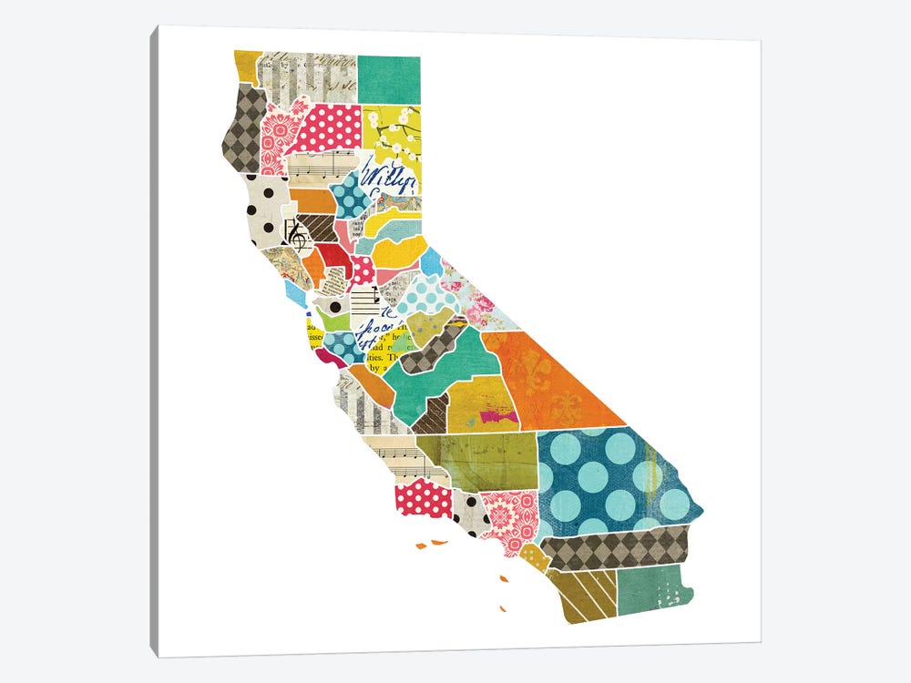 California Quilted Collage Map by Traci Anderson 1-piece Canvas Wall Art