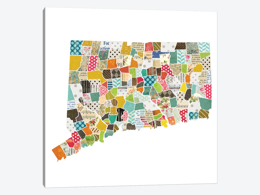 Connecticut Quilted Collage Map by Traci Anderson 1-piece Canvas Art