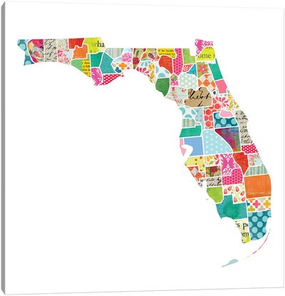 Florida Quilted Collage Map Canvas Art Print - Folk Art