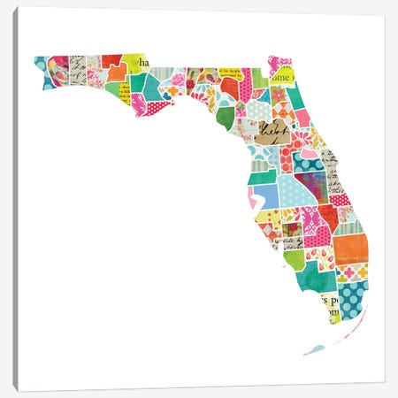 Florida Quilted Collage Map Canvas Print #TRA160} by Traci Anderson Canvas Art