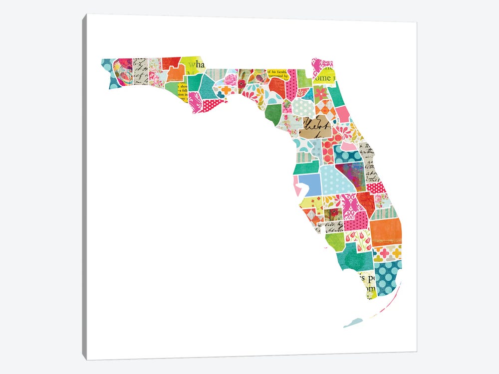 Florida Quilted Collage Map by Traci Anderson 1-piece Canvas Print