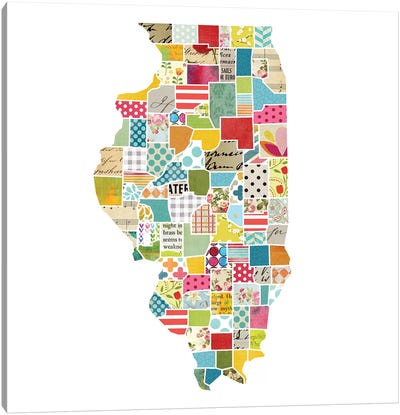 Illinois Quilted Collage Map Canvas Art Print - Folk Art