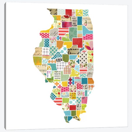 Illinois Quilted Collage Map Canvas Print #TRA163} by Traci Anderson Canvas Artwork