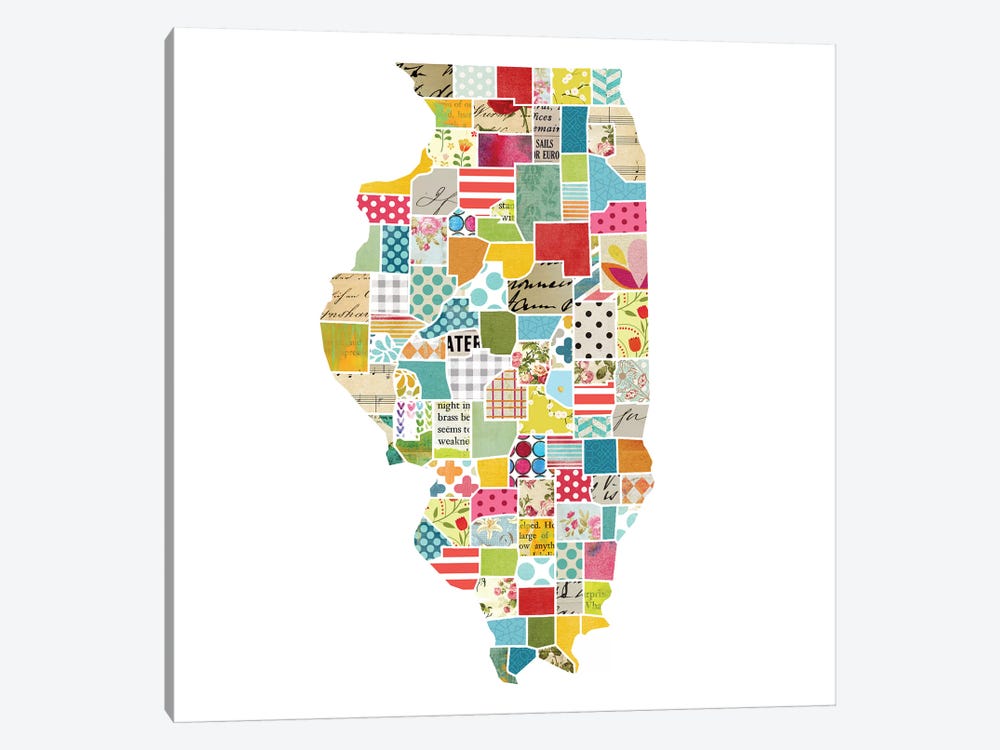 Illinois Quilted Collage Map by Traci Anderson 1-piece Canvas Art
