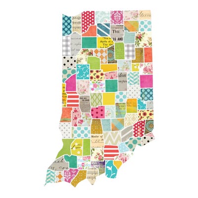 Indiana Quilted Collage Map by Traci Anderson art print