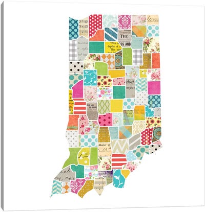 Indiana Quilted Collage Map Canvas Art Print - Indiana Art