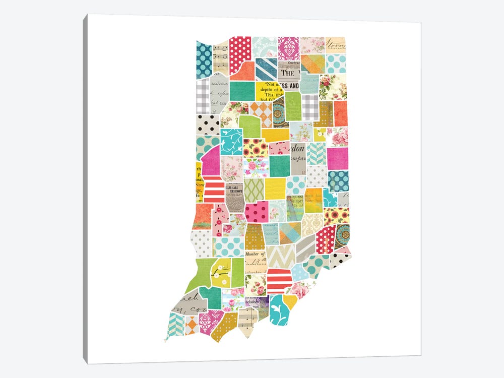 Indiana Quilted Collage Map by Traci Anderson 1-piece Art Print