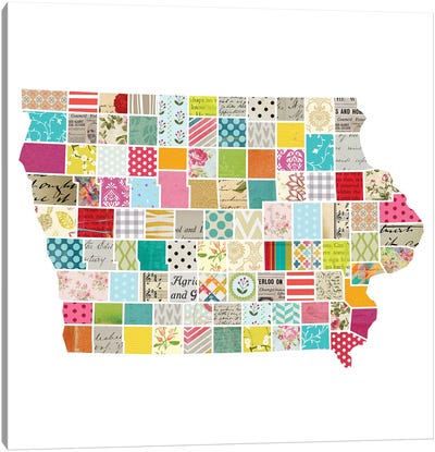 Iowa Quilted Collage Map Canvas Art Print - Kids Map Art