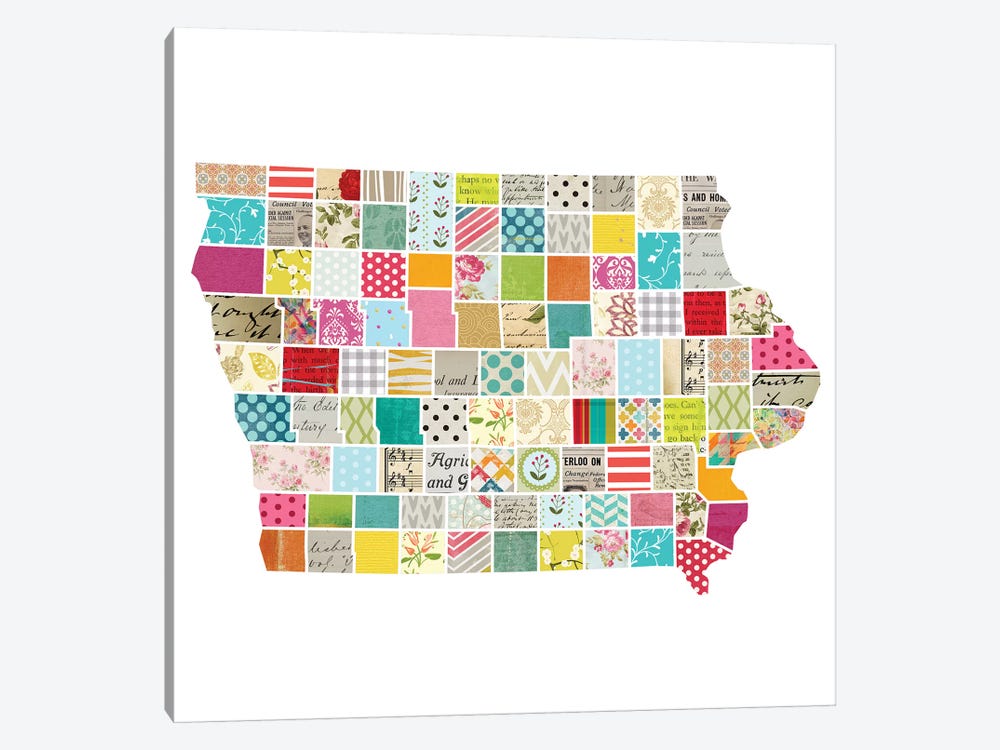Iowa Quilted Collage Map by Traci Anderson 1-piece Canvas Art