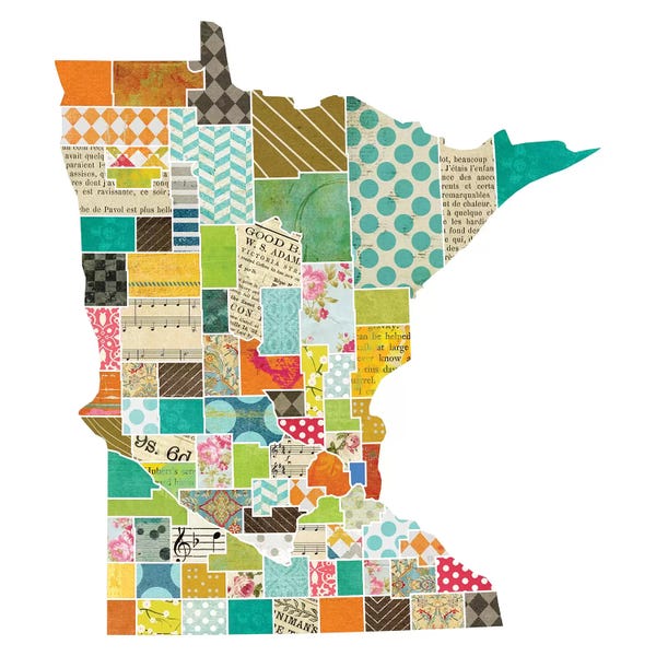 Large Map Art - Canvas Prints: Minnesota Quilted Collage Map by Traci Anderson