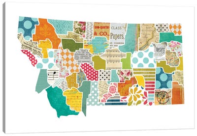 Montana Quilted Collage Map Canvas Art Print - Montana Art