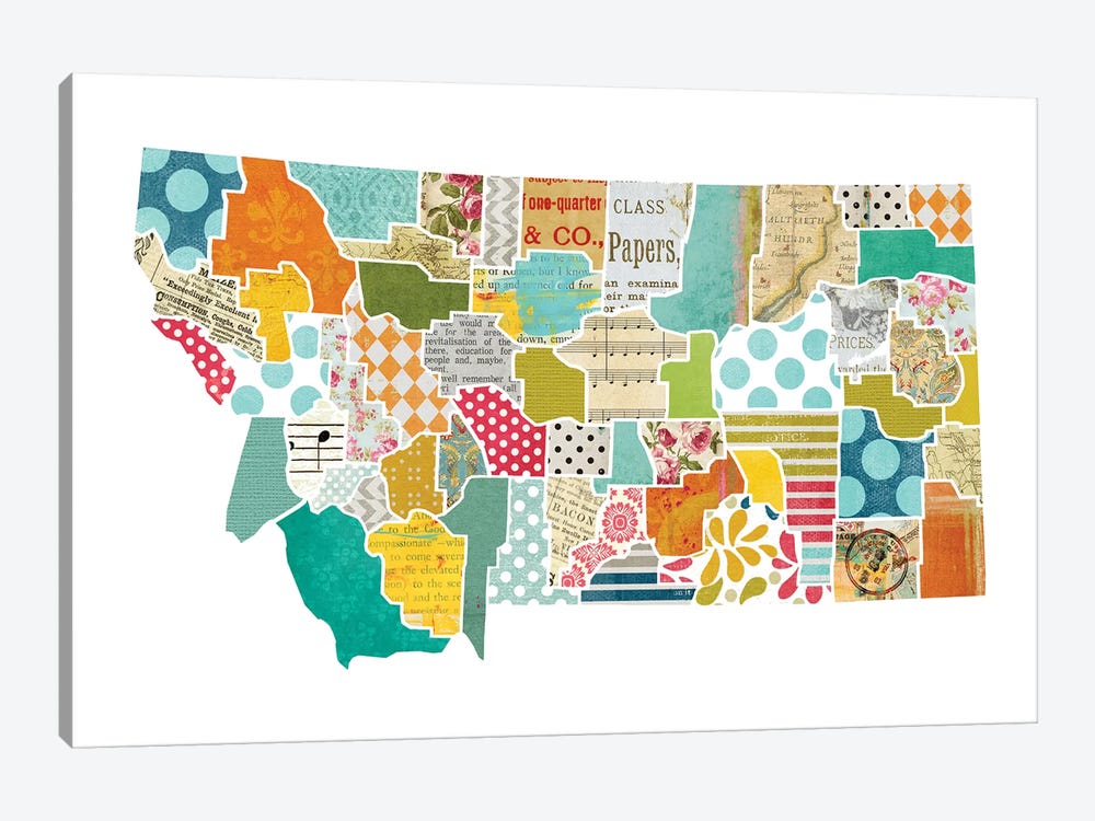 Montana Quilted Collage Map by Traci Anderson 1-piece Canvas Wall Art