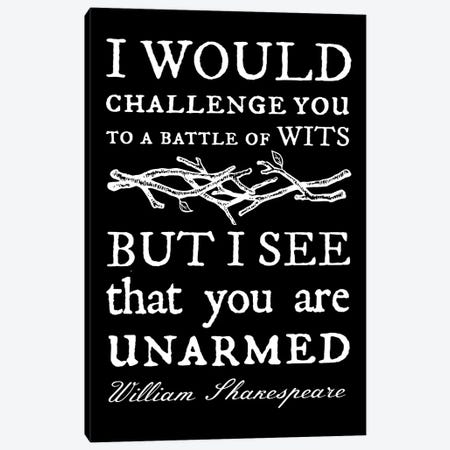 Battle Of Wits Typography On Black Canvas Print #TRA174} by Traci Anderson Canvas Artwork