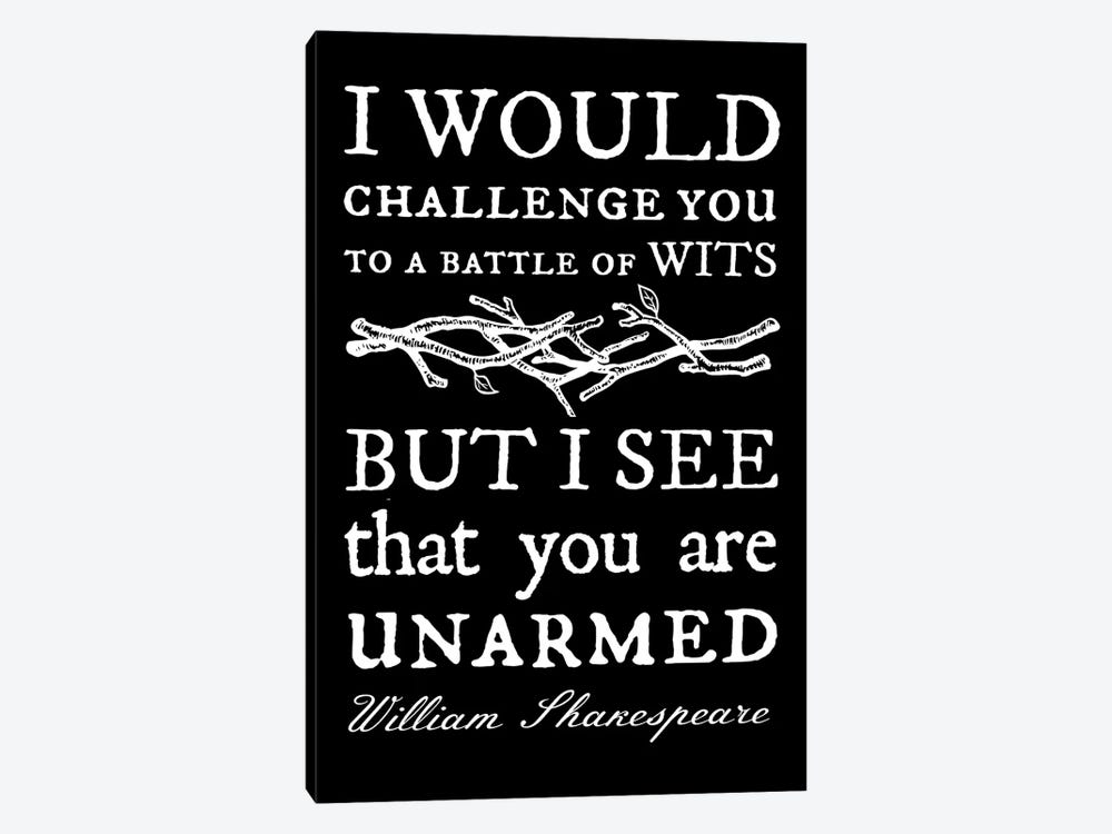 Battle Of Wits Typography On Black by Traci Anderson 1-piece Canvas Art