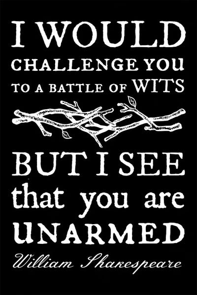 Traci Anderson: Battle Of Wits Typography On Black by Traci Anderson