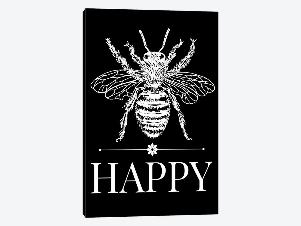 Bee Happy Vintage Bee Illustration On Black by Traci Anderson 1-piece Art Print