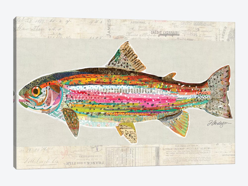Collage Big Horn River Rainbow Trout by Traci Anderson 1-piece Canvas Art