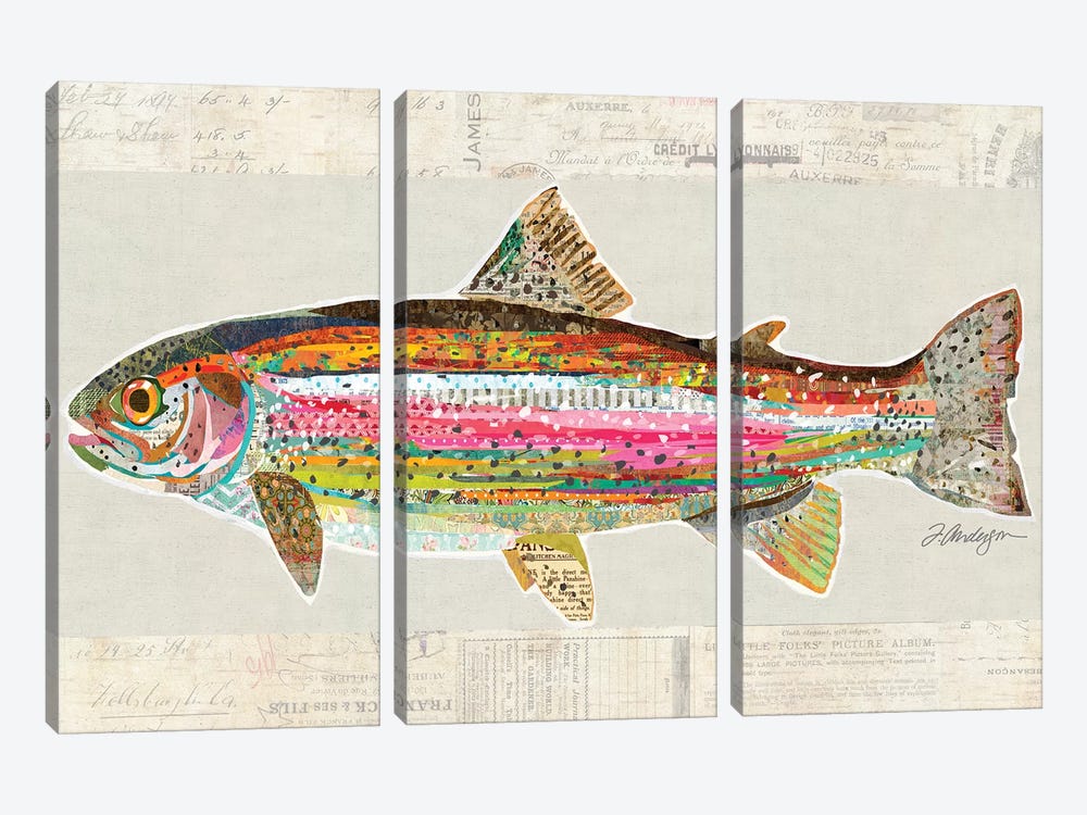 Collage Big Horn River Rainbow Trout by Traci Anderson 3-piece Canvas Art