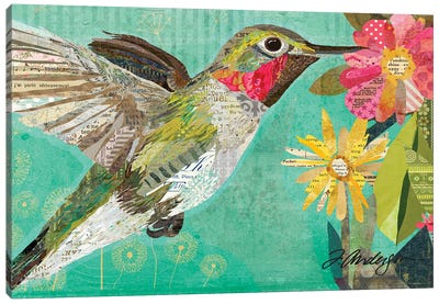 Mom's Hummingbird Collaged Canvas Art Print - Animal Lover