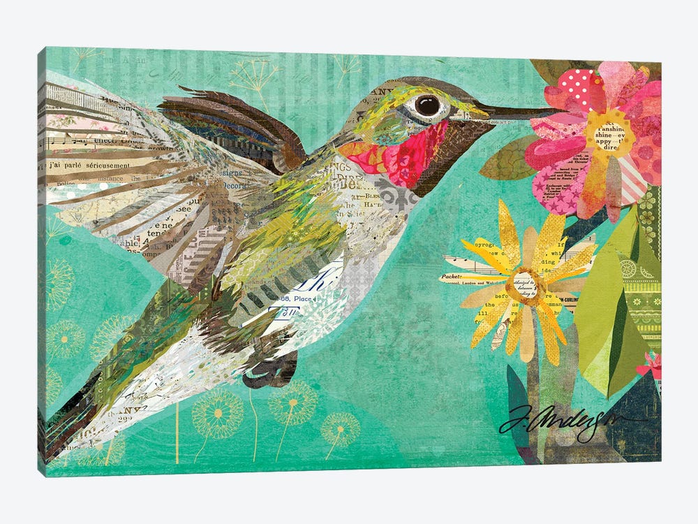 Mom's Hummingbird Collaged by Traci Anderson 1-piece Canvas Wall Art