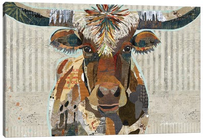 Speckled Texas Longhorn Canvas Art Print - Farm Animal Art