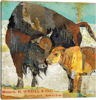 Bison And Calf Canvas Art Print - Baby Animal Art