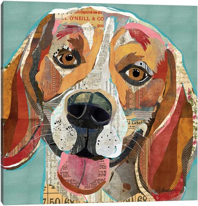 Cheerful Collage Beagle Canvas Art Print - Traci Anderson