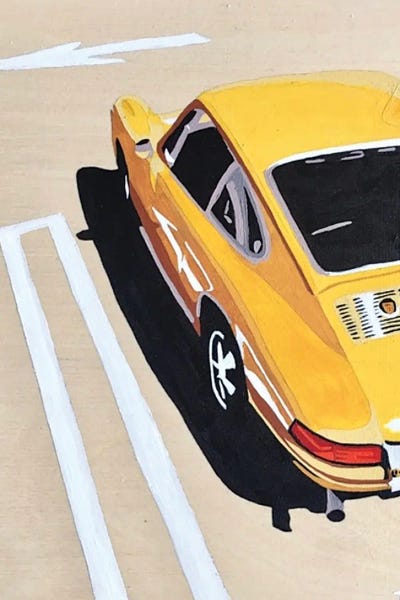 Yellow Porsche by Tara Barr framed canvas print