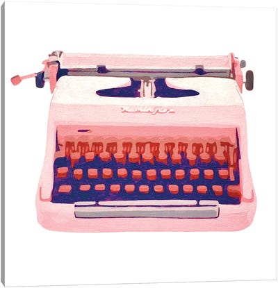 9-5 Pink Canvas Art Print - Typewriters