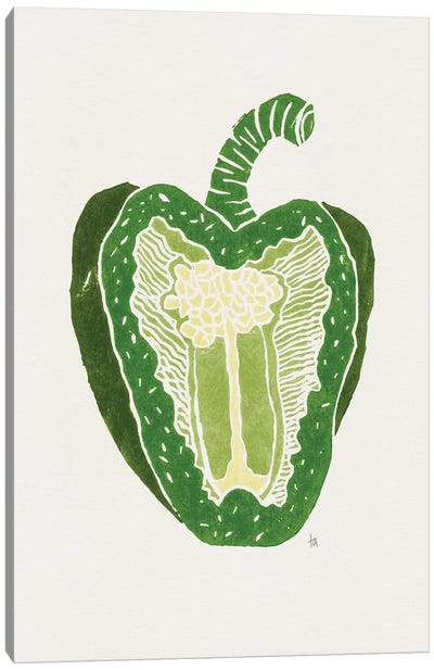 Green Pepper Canvas Art Print - Minimalist Kitchen Art