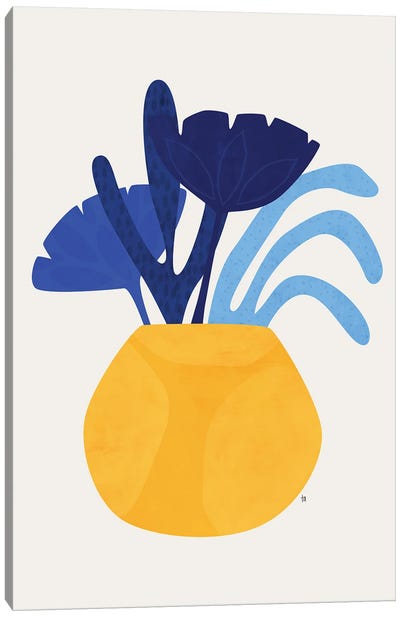 Blue Plant Yellow Pot Canvas Art Print - Tracie Andrews
