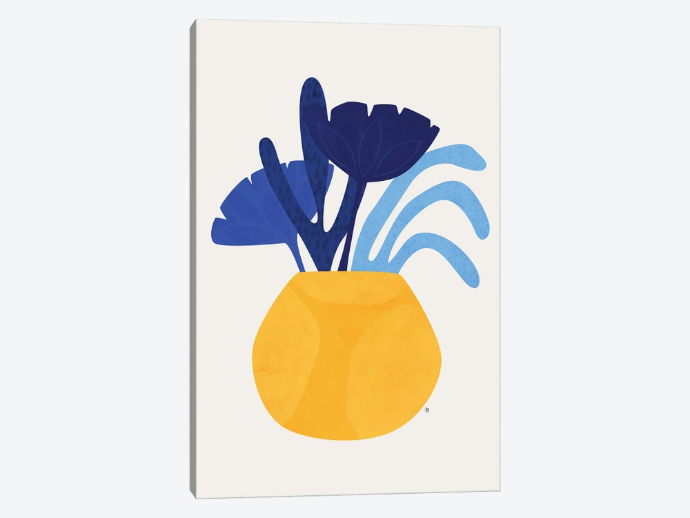 Blue Plant Yellow Pot by Tracie Andrews 1-piece Canvas Art Print