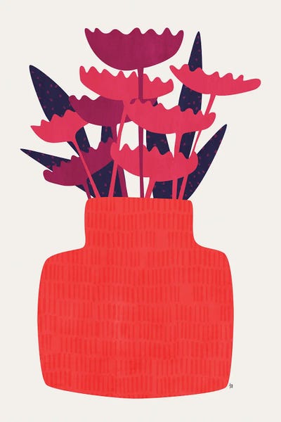 Pink Flowers Red Vase