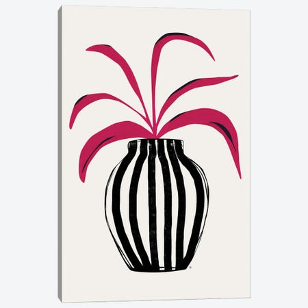 Pink Plant Striped Pot Canvas Print #TRC206} by Tracie Andrews Art Print