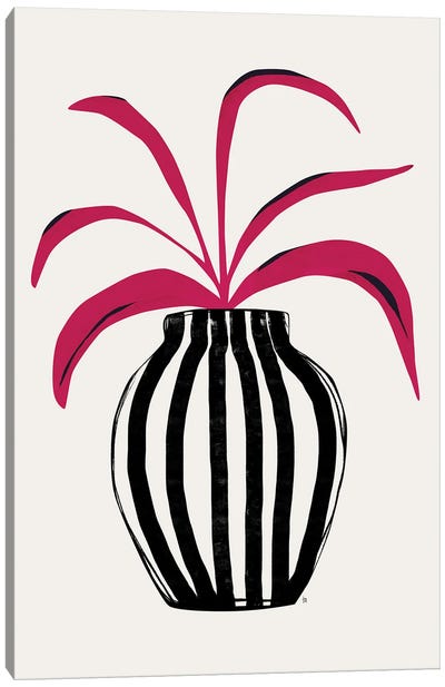 Pink Plant Striped Pot Canvas Art Print - Tracie Andrews